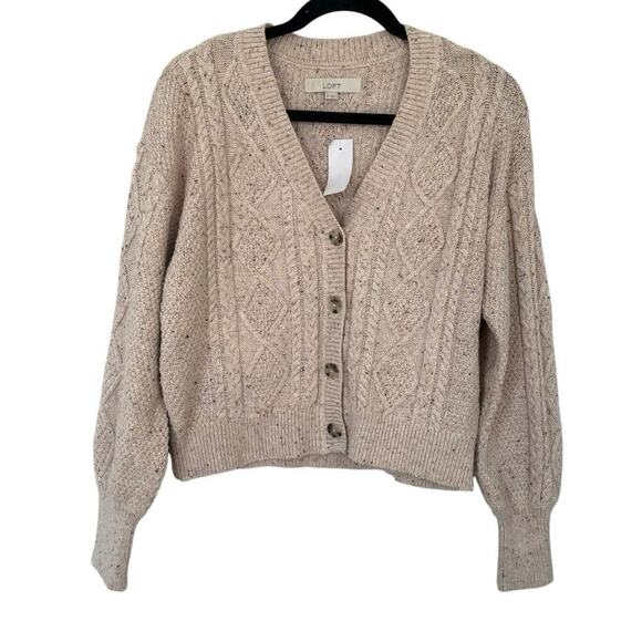 LOFT Sweaters - LOFT Cable Knit Button Front Cardigan – Beige Flecked, Size M